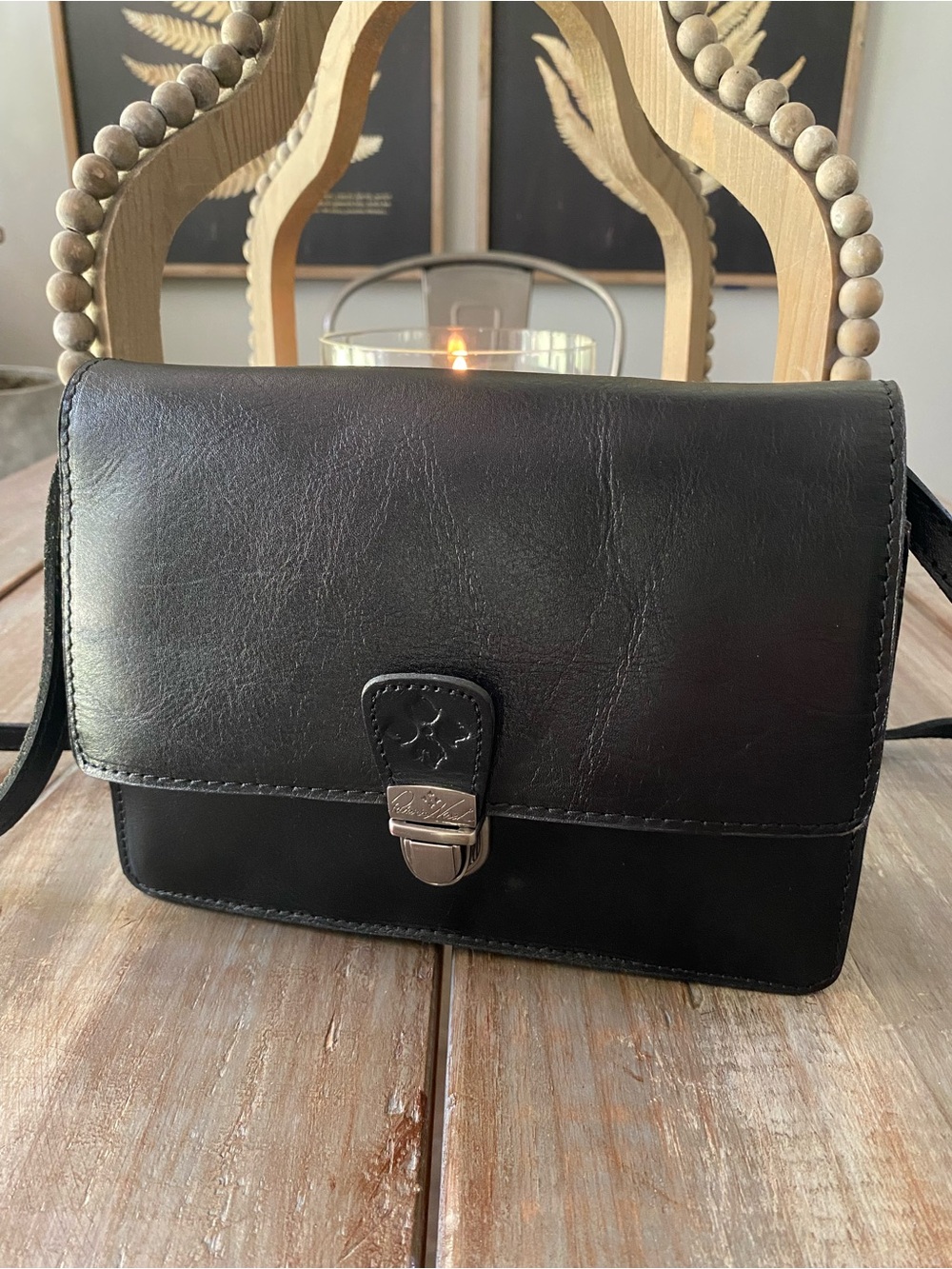 Patricia Nash Lanza Leather Convertible Crossbody Bag Purse Embossed Logo Black - Picture 10 of 17